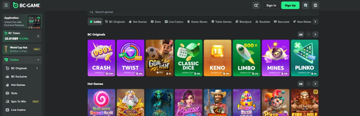 BC.Game casino section